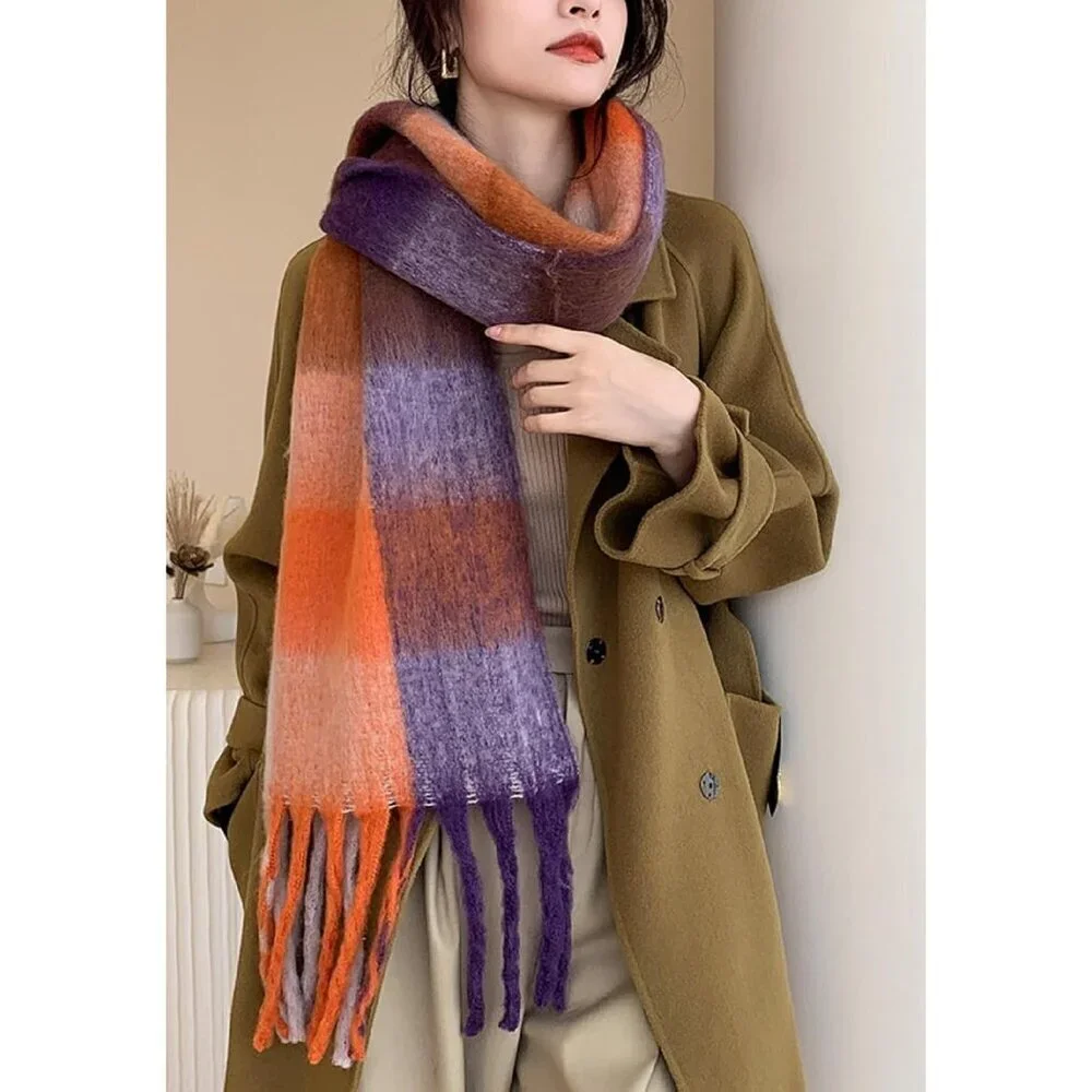 Women's Brown Orange Purple Winter Warm Shawl Cold Weather Thick Blanket Scarfs